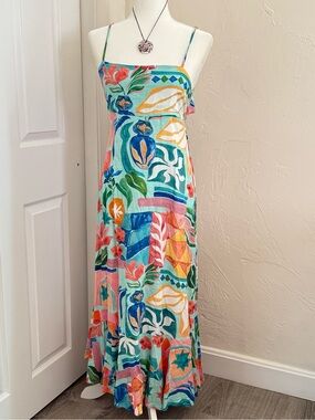 Anthropologie Multicolor Floral Tropical Maxi Dress